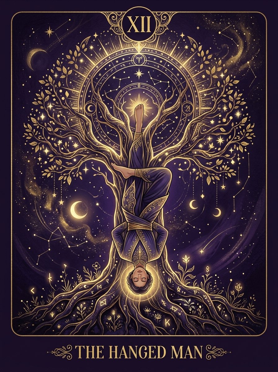 July 12 birthday — Arcana 12 (The Hanged Man) archetype illustration